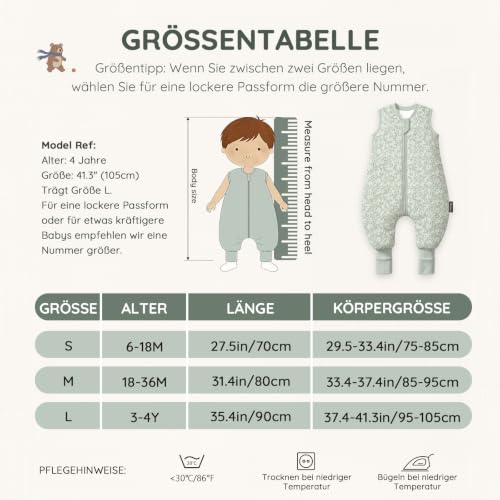 Mosebears Baby Schlafsack mit Füßen 2.5 Tog 18-36 Monate Baumwolle Atmungsaktiv Winterschlafsack für Babys & Kleinkinder Warmer… – Ansicht 5