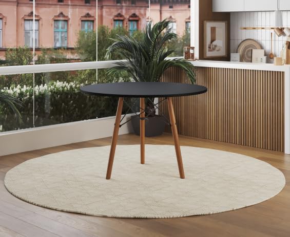 Mesa de Jantar Eames Eiffel 3 Pés Palito Tampo de Madeira Redondo
