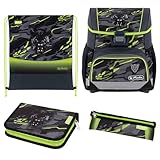herlitz Schulranzen Set 4-teilig Loop Wild Panther Grau Grün 17 L Ergonomischer Tornister mit geringem Gewicht 1. Klasse Junge Mädchen Kinder