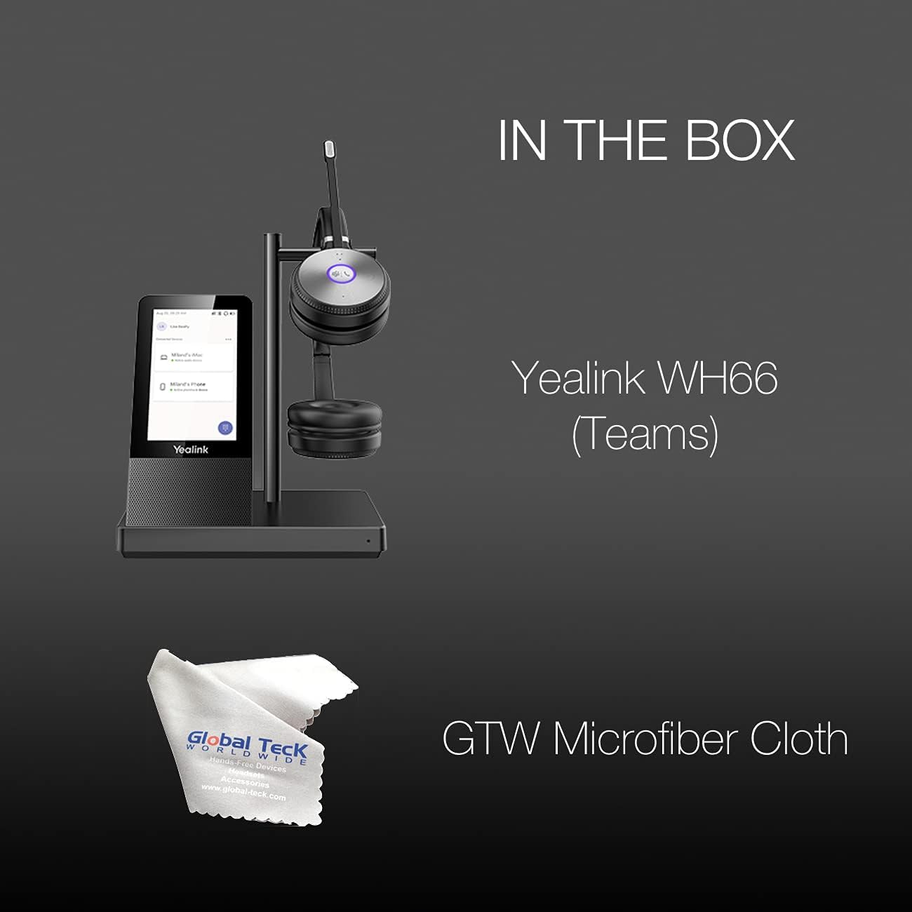 Yealink WH66 Teams Certified DECT Headset, Connects to Deskphone, PC/Mac, Softphones - Works with Teams, Zoom, RingCentral, 8x8, Vonage, with Global Teck Microfiber Included