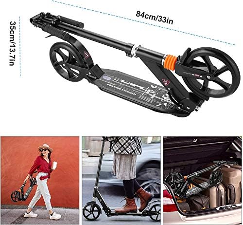 CAROMA Scooters for Teens Adults, Foldable Adults Kick Scooter 2 Wheel, 200mm Large Wheels Scooters Height Adjustable for Kids Adults and Teens, with Carry Strap