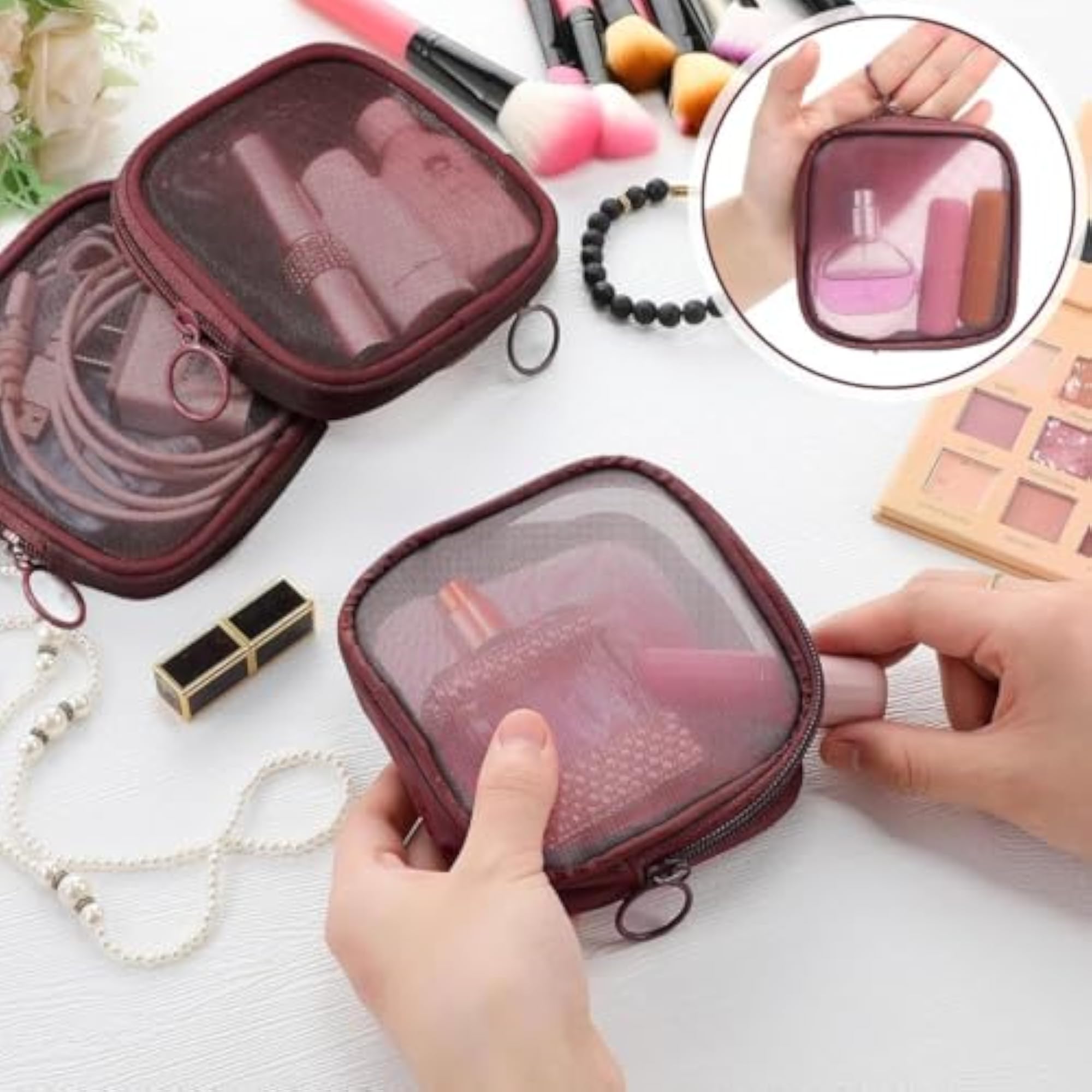 4pcs Mesh Makeup Pouch Small Zipper Cosmetic Bags