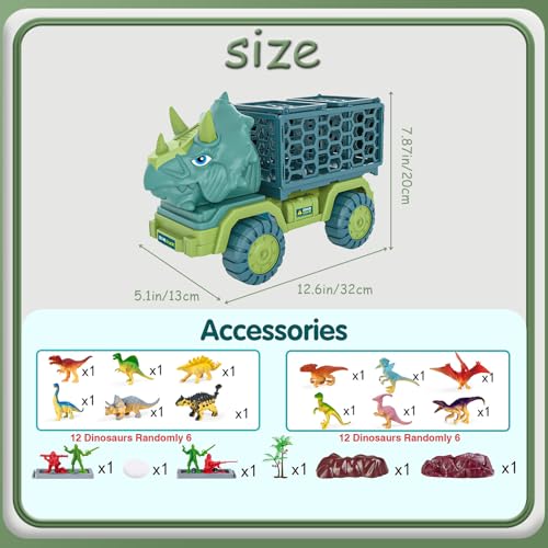 POPOYU 18 in 1 Dinosaur Truck Toys Boys,Large Triceratops Transport Car Carrier Truck with 12 Dino Figures - Image 2