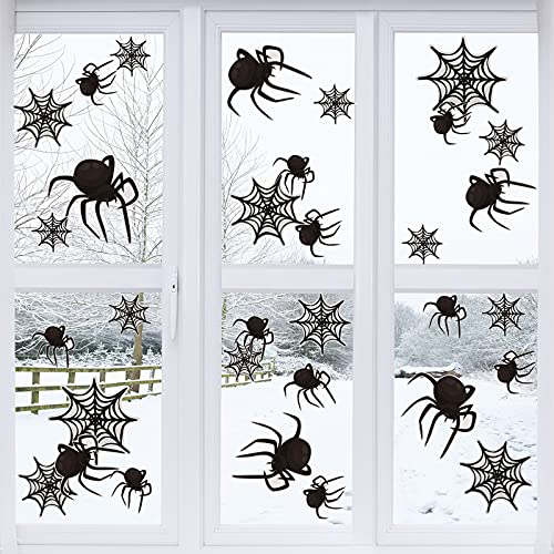 Halloween Spider Stickers Large Scary Spider Wall Decal Stickers Halloween Party Spider Web Decorations Decorative Spider Wall Clings Halloween Window Clings for Halloween (24 Pieces)