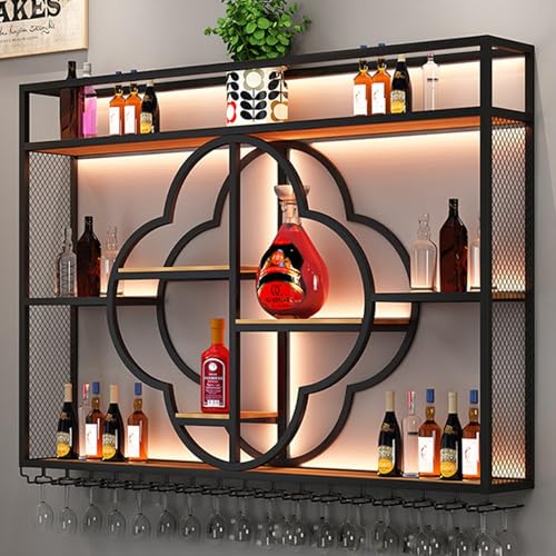 Étagère à vin murale industrielle à LED avec support verres - 2