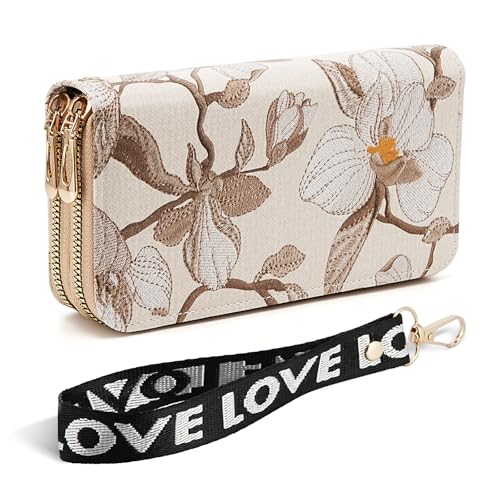 Women's Flower Wallets Lady Long Purse Clutch with Wristlet with Zipper Pocket2