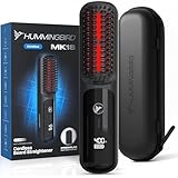 HUMMINGBIRD MK18 BeardBoss Cordless Beard Straightener for Men – Heated Beard Brush & Hot Comb, 5 Temp Settings, Anti-Scald Portable Hair Straightener, PTC Ceramic Heat, Infrared & Ionic, Travel Case