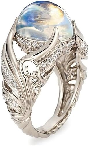 Miniatura 3 de Anillo de plata de ley 925 con alas de ángel vintage, blancooro rosa, circonita cúbica, anillo de compromiso clásico de eternidad, anillo de boda