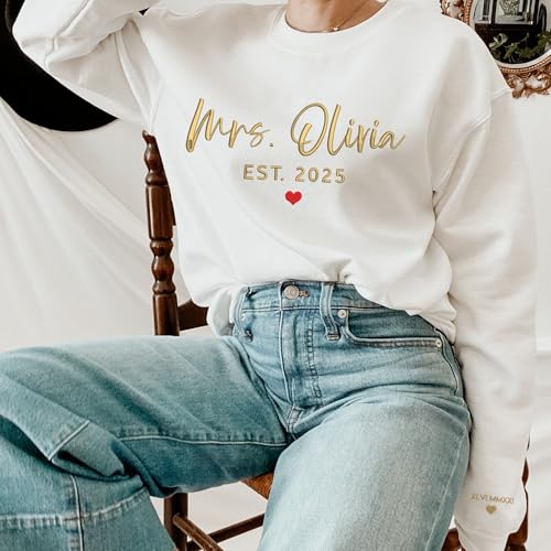 GODMERCH Custom Embroidered Mrs Sweatshirt - Personalized Future Mrs Hoodie, Bride Sweatshirts, Honeymoon Crewneck, Gift for Her Bride to Be Wedding Bridal Shower Engagement Bachelorette Party2