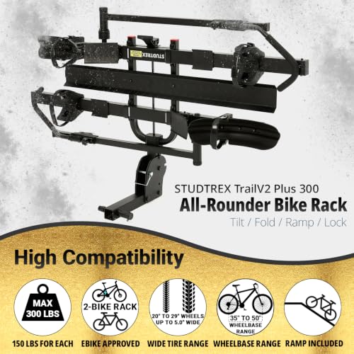 Image of TrailV2 Plus 300 lbs Heavy Duty Capacity 2-EBike Hitch Rack with Ramp