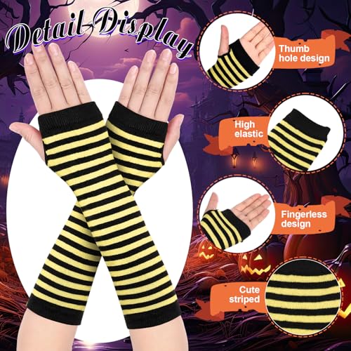 Image of Geyoga Arm Warmers Leg Warmers Striped Thigh High Socks Fingerless Gloves Stockings Christmas Halloween