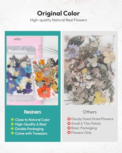 Image of Resiners 100Pcs Dried Flowers, Pressed Flowers for Craft(Retro Style)