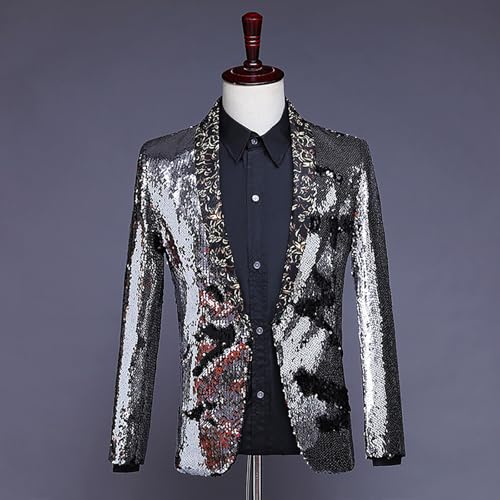 Mens Sequin Blazer Two Color Conversion Shiny Sequins Blazers Suit Jacket Sparkly Sports Coat3