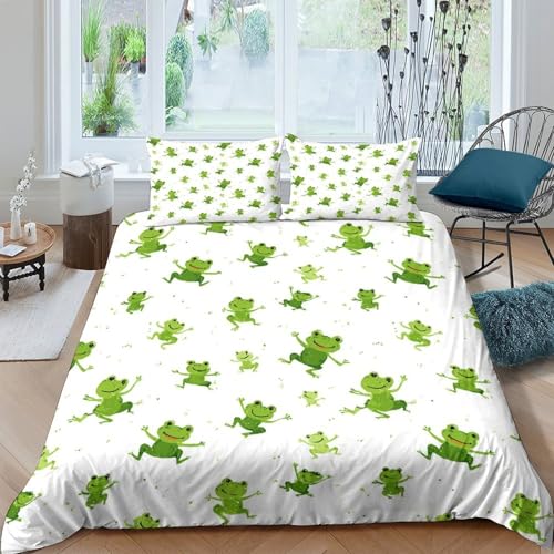 Housse de couette grenouilles 3D en microfibre douce avec fermeture éclair lit simple