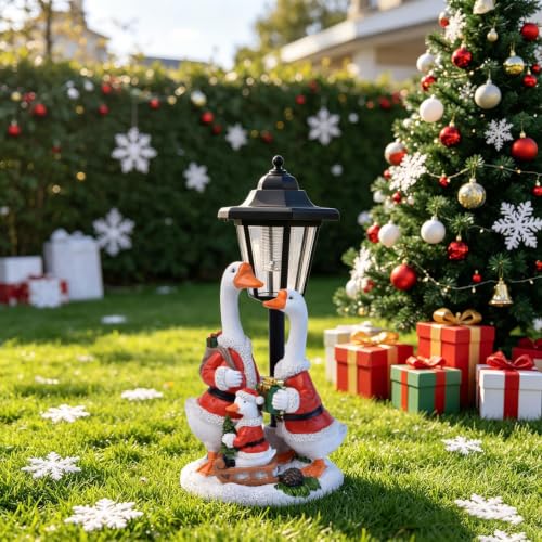 Resin Geese Family Solar Christmas Lights for Table Centerpiece 12×6'' | Solar Post Lights for Bedroom Bathroom Living Room Desktop Nightstand Halloween Thanksgiving Party Christmas Decor Indoor — view 4