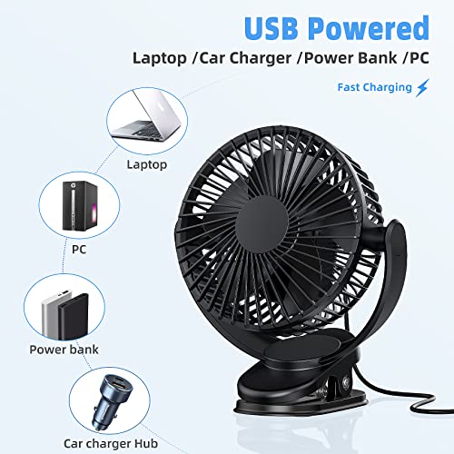 Atengeus Usb Fan, Rechargeable Portable Fan, Clip On Fan, Battery Operated Fan, 3 Speeds, 5000Mah Usb Desk Fan, 720°Rotation, Sturdy Clamp For Home, Camping, Treadmill And Car #TOP6