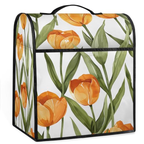 Coffee Maker Cover Watercolor Tulip Kitchen Appliance Covers Small Appliance Covers Blender Cover Juicer Cover Dust Covers for Kitchen Appliances with Top Handle and Pockets,Washable,B814