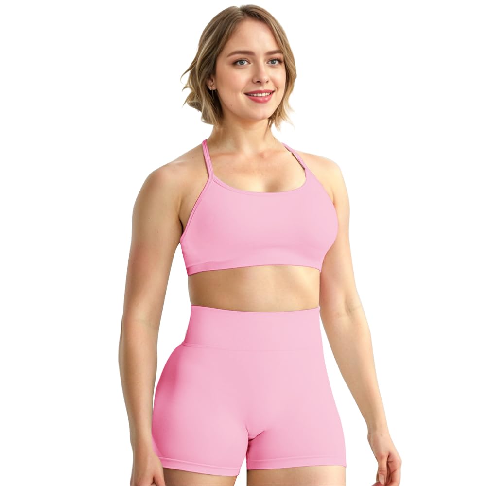 JN JANPRINT Set da palestra senza cuciture per le donne 2 pezzi con spalline incrociate reggiseni sportivi nascosti pantaloncini scrunch abiti da yoga tuta Activewear