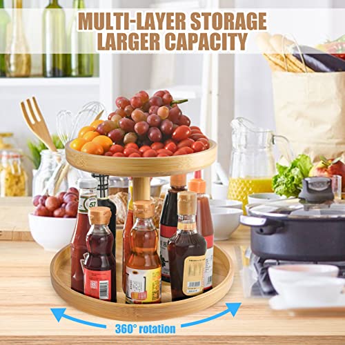 2 Tier Bamboo Lazy Susan Organizer For Kitchen,Turntable For Cabinet,Turntable Organizer For Cabinet Pantry Table Organization #TOP4