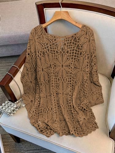 Image of MakeMeChic Women's Plus Size Crochet Tops Boho Beach Cover Ups | Summer, Vacation, Crochet Sweater, Swimsuit Coverups