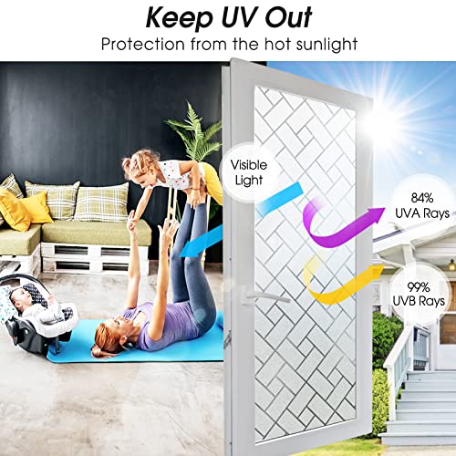 Image of Coavas Frosted Window Privacy Film Static Cling Non-Adhesive for Glass Windows, Heat Control UV Blocking Sun Blocking Anti Glare, Day and Night Bathroom Home Office Cover, 35.4 inchx118 inch