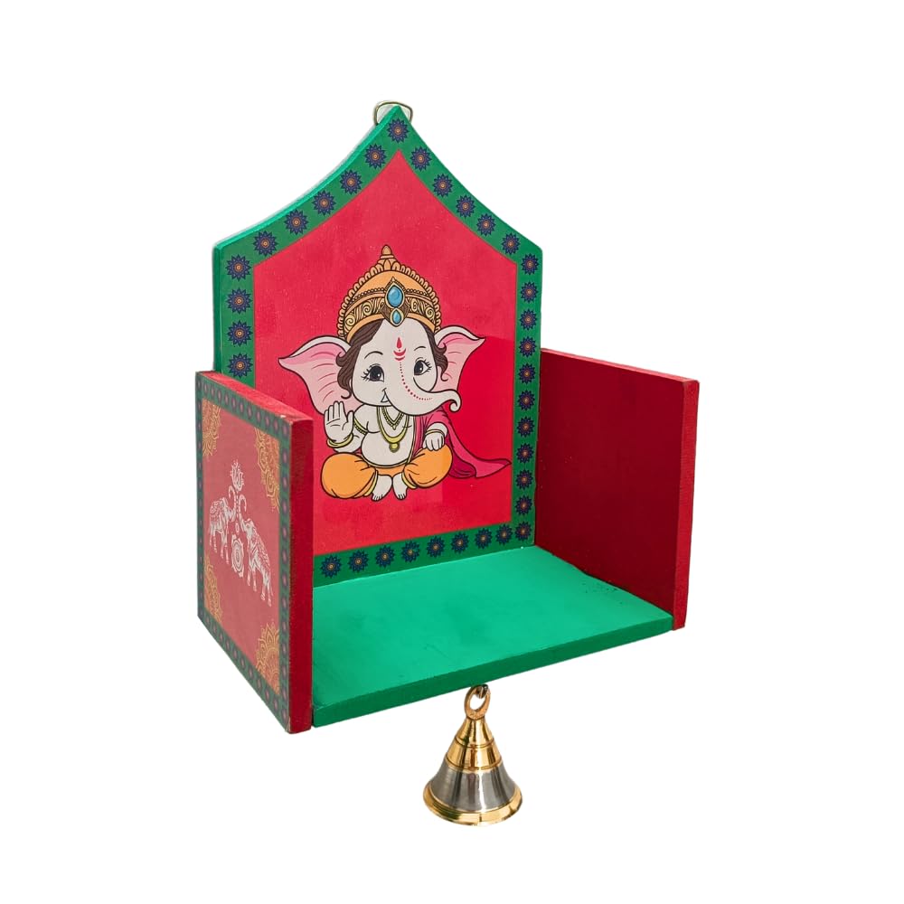 Vilakku Madam Lord Ganesha| Mada Vilakku for Home Entrance | Diya Stand 1 Piece with Bell | Wall Mount | Traditional Madam for Pooja | Wall Hanging Diya Stand-image-18