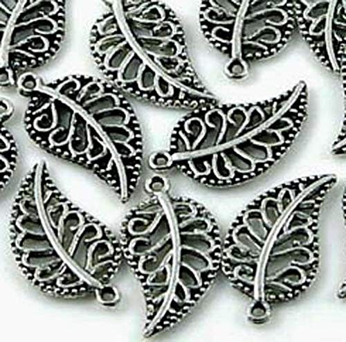 20 Silver Pewter Leaves Charm Beads 18x10m~ Lead-Free ~ from D&J