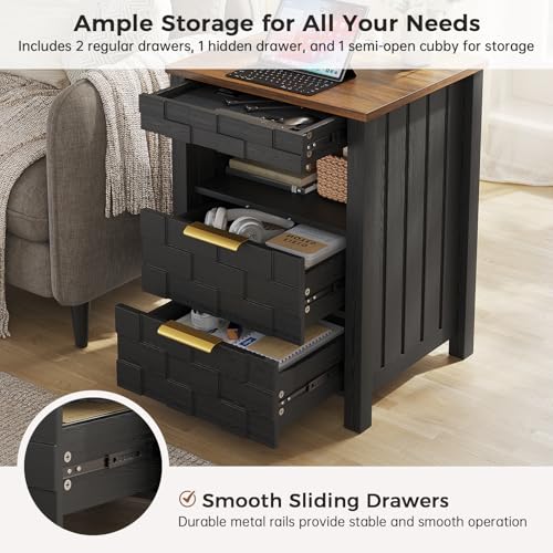 WEQUB Nightstand with Charging Station, 3 Drawers, Gun Drawer, Black - image 7