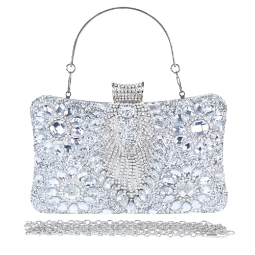 Image of Women Sparkly Rhinestone Clutch with Chains, Glitter Evening Handbag Purse Shoulder Bag for Wedding Party Prom