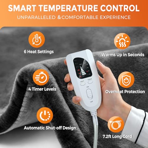 Heating Pads for Neck and Shoulders and Back, Weighted Electric Heating Pad for Deeper Pain Relief, 6 Heat Settings, 4 Auto-Off, 23" x 17", Birthday Christmas Gifts for Men Women, Grey - Image 6