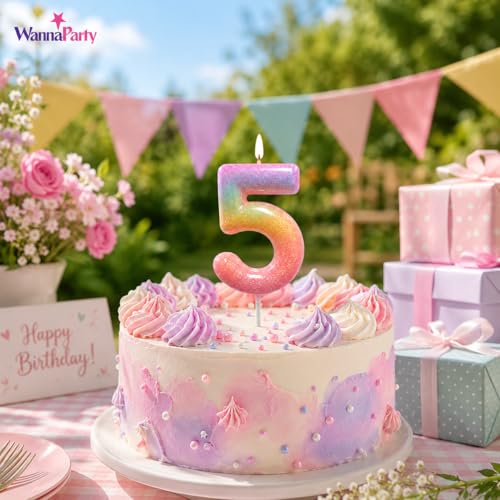 Image of Wanna Party Glitter Colorful 5th Birthday Candle, Number 5 Cake Candle Cake Toppers for Girl Women, Glitter Colorful Themed Party Decorations Supplies Birthday Gifts