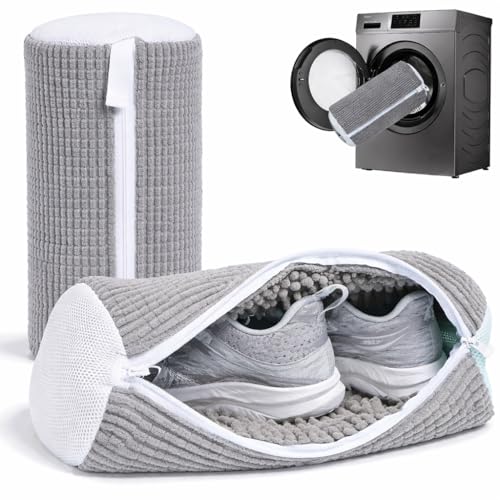 Image of Shoe Washing Bag for Washing Machine | Shoe Laundry Bag for Sneakers and Sports Shoes | Reusable Mesh Shoe Wash Bag with Zipper (Grey)