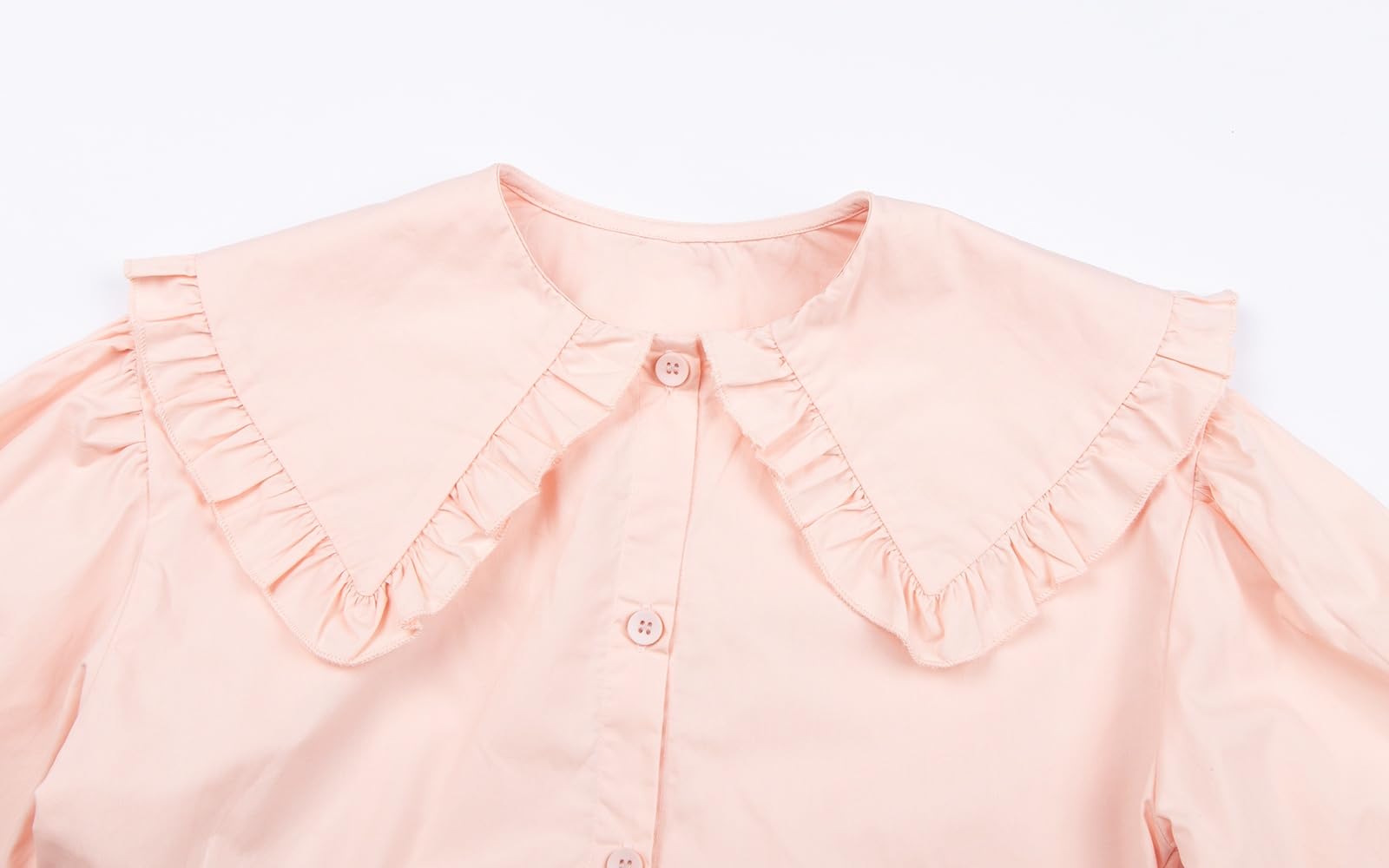 Mud Kingdom Blusa de manga larga abombada con cuello Peter Pan para niñas, de algodón liso, con botones, para otoño