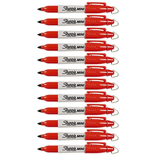 Sharpie Mini Permanent Markers with Golf Keychain Clips, Fine Point (12-Pack, Red)