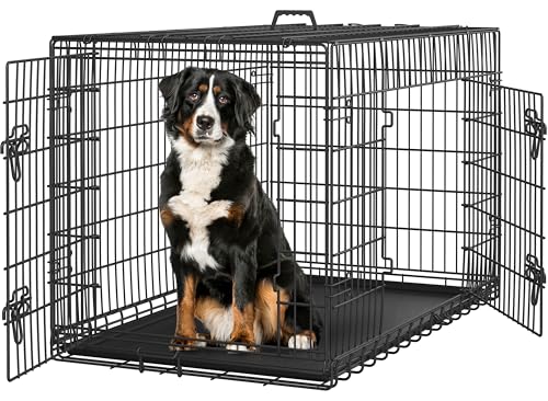 Image of Yaheetech 48in Double Door Metal Dog Crate w /Divider for Puppy Indoor Use | Heavy-duty Sturdy Metal Frame, Easy Assemble, Fold Up for Travel, Removable Tray, Ideal for Puppies, Medium to Large Dogs