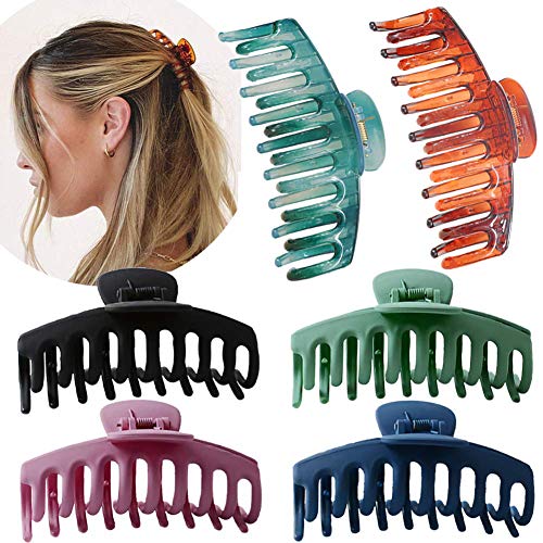 6 Packs Large Hair Claw Clip for Women - 4.3? Jumbo Hair Clips Strong Hold Hair Catch Barrette Jaw Clamp for Thick/Thin Hair Tortoise Barrettes Celluloid Big Fashion Hair Styling Accessories Girls