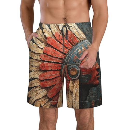 Men's Swim Trunks Beach Board Shorts Swimwear Bathing Suits - Southwest Indian Aztec Navajo Vintage