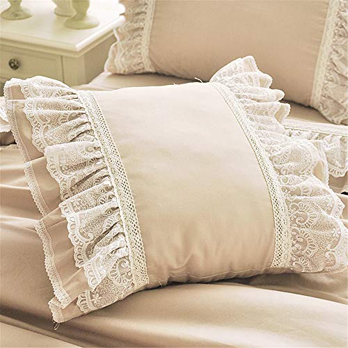 LELVA Solid Color Ruffle Design Detachable Decoration Pillow Square Throw Pillow Sham Cushion Bed Shaped Sofa Pillows Khaki