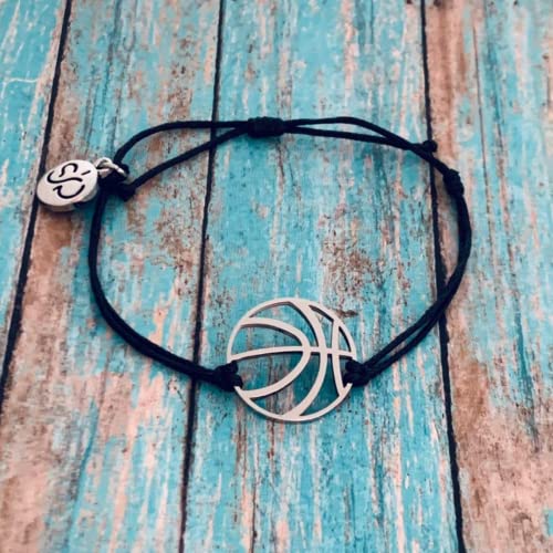 Sportybella - Basketball Bracelet, Waterproof Stainless Steel Adjustable Charm Bracelet, Gift for Female Players, Basketball Jewelry (Black)