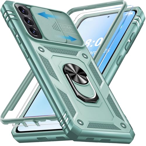 Coque Samsung S21 FE 5G Giyer avec protège-écran et anneau rotatif vert menthe