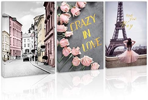 Paris Street Scene Romantic Wall Art Eiffel Tower Painting Pictures Print on Canvas Modern Artwork for Living Room Dining Room Bedroom