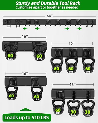 Image of PIYILO 64 inches Garage Tool Organizer Wall Mount, Garden Tool Organizer Rack Heavy Duty, Hanging Storage Organization Racks Holder with 10 Hooks, for Lawn Tools, Shovel, Shed