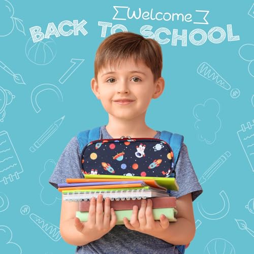 Image of Pencil Case for Boys - Cute Pencil Cases for Kids Pencil Pouch Organizer for Student School, Astronauts Space Kids Pencil Bag with Multi-slot (Red Astronauts Space)