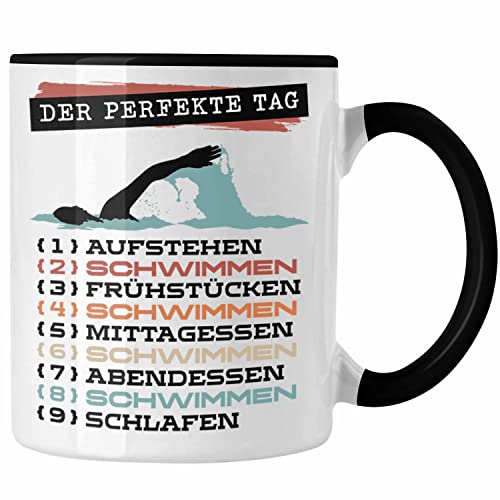 Trendation - Schwimmer Tasse Geschenk Becher Der Perfekte Tag Schwimmen Geschenkidee Spruch (Schwarz)