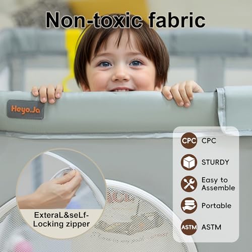 Image of Foldable Baby Playpen,59x71 Inches Portable Playpen,Collapsible Play Pen for Babies and Toddlers,Indoor & Outdoor Baby Fence Play Area,Cold Gray