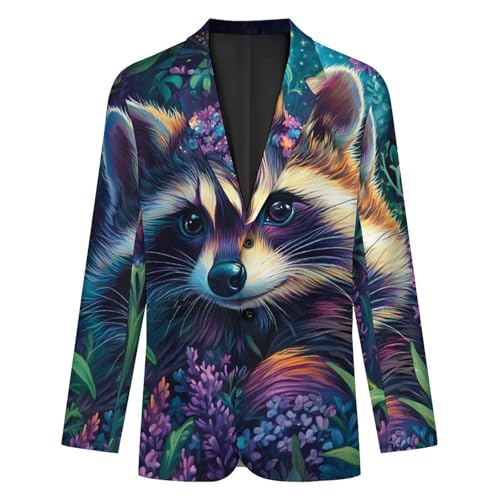 Raccoon Flowers Mens Blazer Lightweight Sport Coat Two Button Suit Jackets4