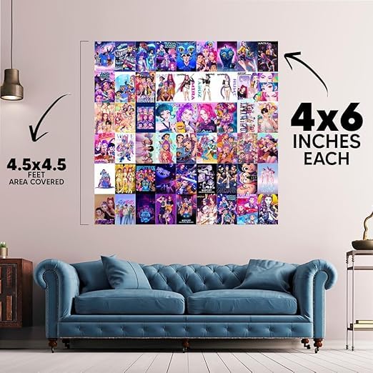 54 pcs Kpop Demen Hunter Wall Collage Kit | 54 Premium 300 GSM Posters 4×6 Inch | Aesthetic Room Decor | Self Adhesive Tissue Tape Included | Thick Vibrant Prints for Bedroom, Dorm, Gaming Room 1