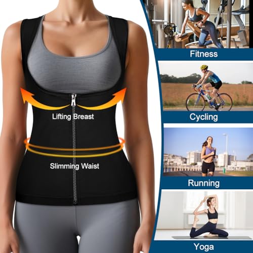 DiULi Traje de Sauna, Chaleco de Sauna con Cremallera para Mujer, Camiseta Chaleco para Bajar de Peso, Vest de Fitness con Revestimiento de PU, Acelera la Quema de Calorías y Pierde Peso Sudando (1pc)