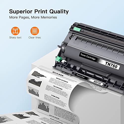 E-Z Ink EZBTN760DR730-2T1DR Compatible Toner Cartridge And Drum Unit Replacement For Brother Tn-760 Tn730 Tn-730 Toner Cartridges Dr 730 Drum Unit For Hl-L2350Dw Mfc-L2710Dw Printer thumb #1