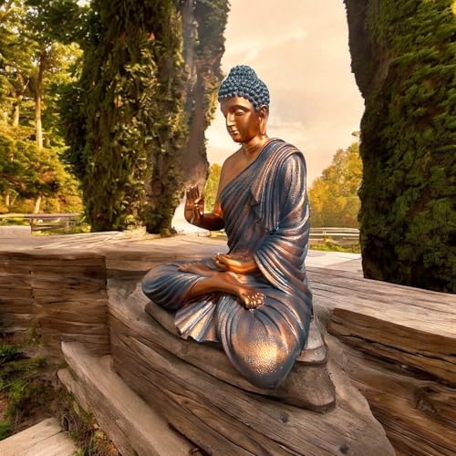 Image of 2 Feet Buddha Statue for Home Decor, Garden and Gifting, Big Size, Made of Resin, Premium Luxury Decoration Showpiece, Vastu Feng Shui for Good Luck, Happiness (Metallic Copper & Golden)